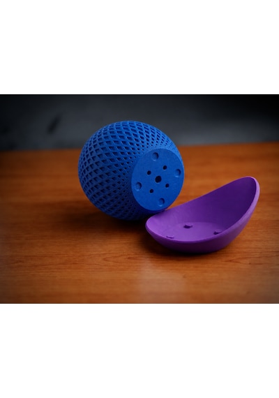 3d Baskı Küre Saksı - Kafes Dokulu İki Parçalı Dekoratif Saksı - Mavi-mor