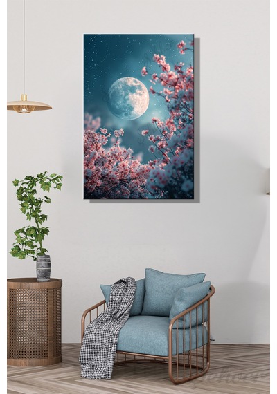 Dekoratif Dikey Kanvas Tablo Tekli Salon Mutfak Yatak Odası Ofis Sakura Kiraz Çiçekleri Manzara