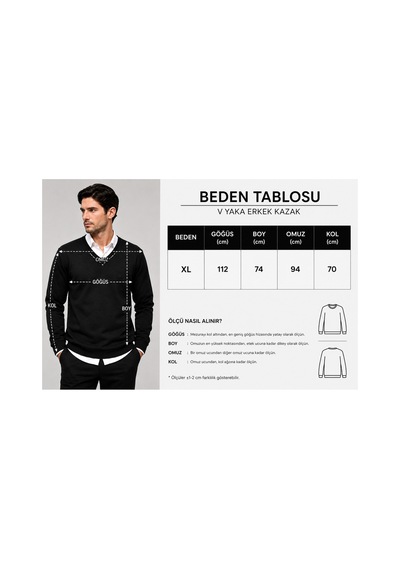 Neco Giyim Erkek Slim Fit V Yaka Pamuklu Siyah Kazak Siyah