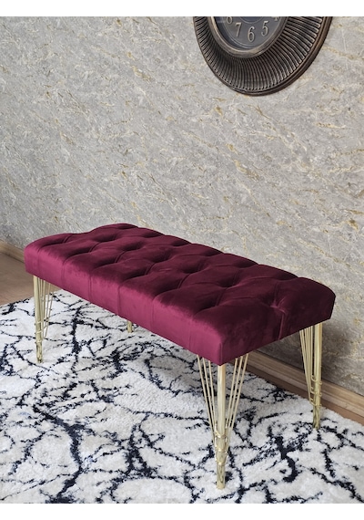 Zafir Gold Tel Ayaklı 90 Cm Puf Bench - Puf - Bench - Kasalı Oturak - Oturak - Yatak Ucu Puf Bordo