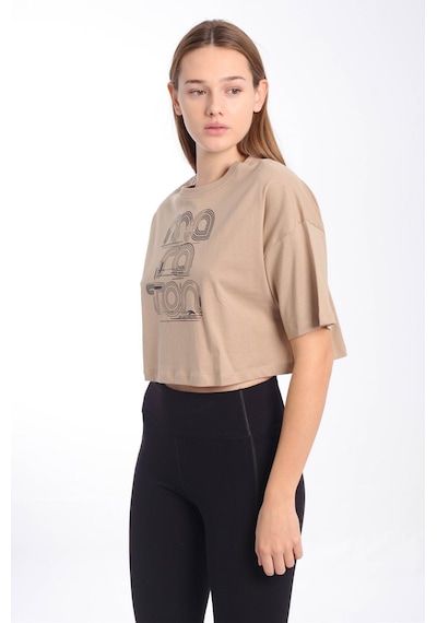 Maraton Sportswear Comfort Kadın Bisiklet Yaka Kısa Kol Basic Açık Vizon Crop Top 20880 Açık Vizon