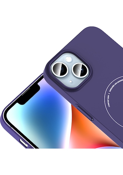 Maks Technology iPhone Uyumlu 13 Kılıf M-safe Şarj Özellikli Kamera Korumalı Mkst Elio Sert Pc Kapak - Derin Mor