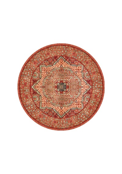 Frenda Home Vintage Desen Pamuk Taban Baskılı Yıkanabilir Yuvarlak Halı Kırmızı