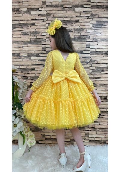 Mnk Baby & Kids Katkat Prenses Dantel Tokalı Kız Çocuk Elbise Sarı