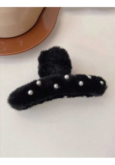 Büyük Boy İnci Peluş Mandal Toka 12 Cm Siyah