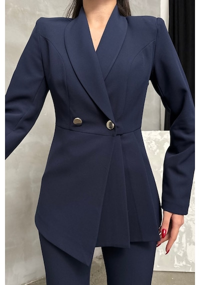 Msm Fashion Kadın İkili Blazer Ceket Pantolon Takım Pile Ve Düğme Detaylı Boru Paça Lacivert Msm Fashion Kadın İkili Blazer Ceket Pantolon Takım Pile Ve Düğme Detaylı Boru Paça Lacivert