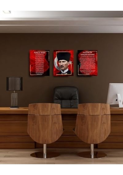 Atatürk Köşesi 3&apos Lü Anlamlı Mdf Tablo Seti 50 x 22
