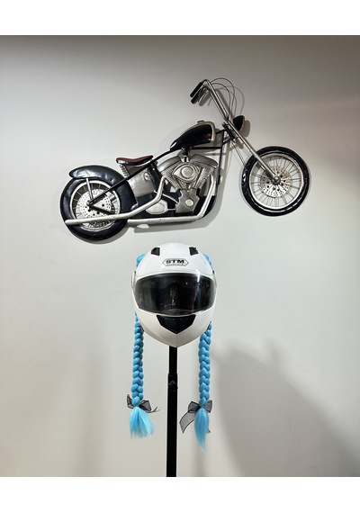 Motor & Motosiklet Mavi Çift Örgülü Saç Kask Dış Aksesuarı Diğer
