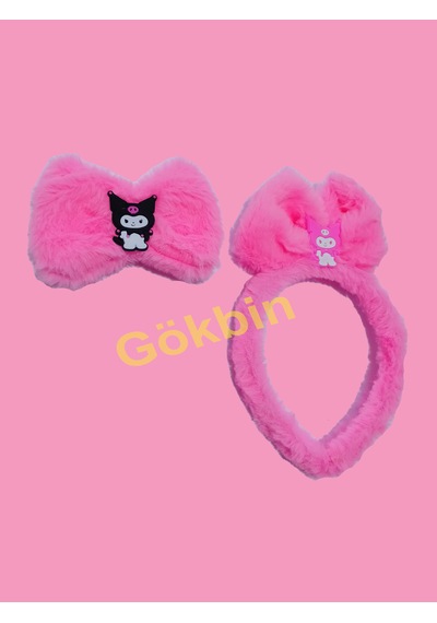 Gökbin Kız Çoçuk Kadın Sevimli Kuromi Peluş Fiyonklu Taç Toka Çok Renkli
