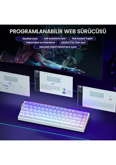 Hero 68 He Manyetik Klavye Trigger Dragon Switch 8000hz Rgb Neon Tkl Hot Swap Oyuncu Klavyesi Mor