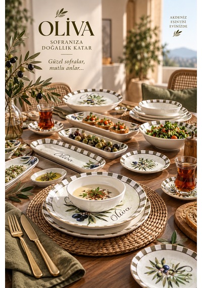 Perotti Olives 37 Parça Kahvaltı Takımı Kahvaltı Seti Çay Seti Beyaz - Yeşil