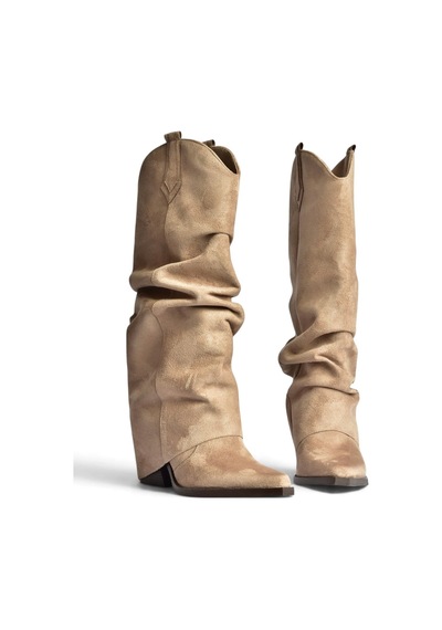 Fox Shoes Z820931002 Vizon Süet Kalın Topuklu Kadın Çizme