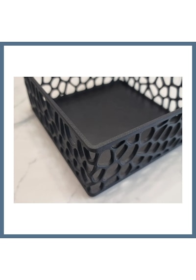 Buradabulabilirsin 3d Baskı Organik Desenli Peçetelik Kokteyl Peçete Tutucu 12,5x12,5 Cm Delikli Peçete Standı - Siyah Bbz
