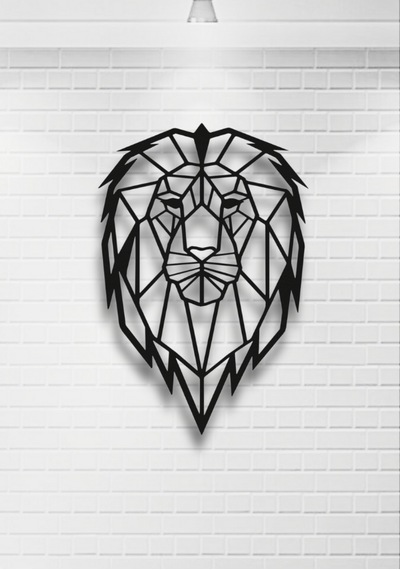 Geometrik Aslan Kafası Metal Duvar Dekoru