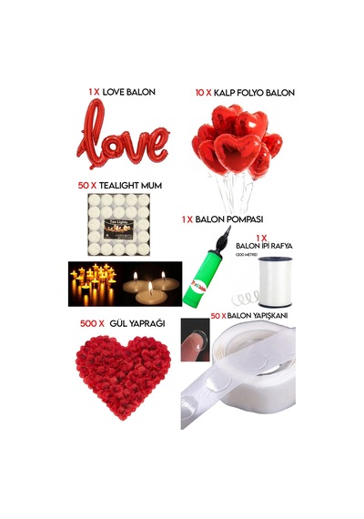 Kalp Mum, Love Ve Kalp Balon, Gül Yaprağı, Tealight Mum Süsleme,