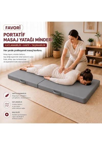 Masaj Yatağı Portatif Katlanabilir Masaj Yatağı Minderi 6 Cm Sünger 180x70 Cm Gri