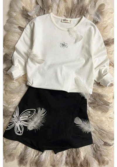 Koçak Kids Nakışlı Şort Etekli 2li Kız Çocuk Takım Siyah