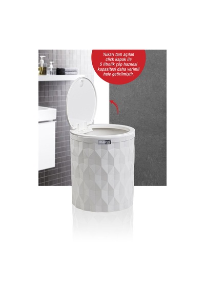 Okyanus Home Diamond Beyaz Click Kapak Çöp Kovası Beyaz