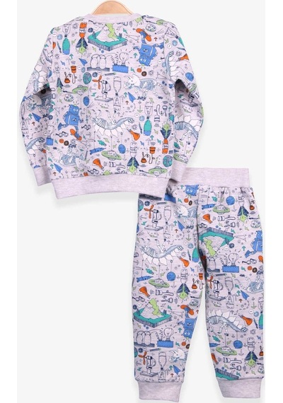 Breeze Erkek Bebek Eşofman Takımı Baskılı Desenli Bej (6 Ay-2 Yaş)