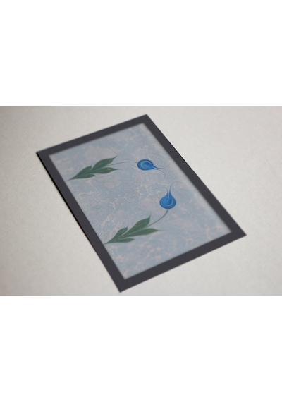 Ahşap Kendinden Çerçeveli Tablo - Ebru Sanatı - Lale, Standart - 20x28cm