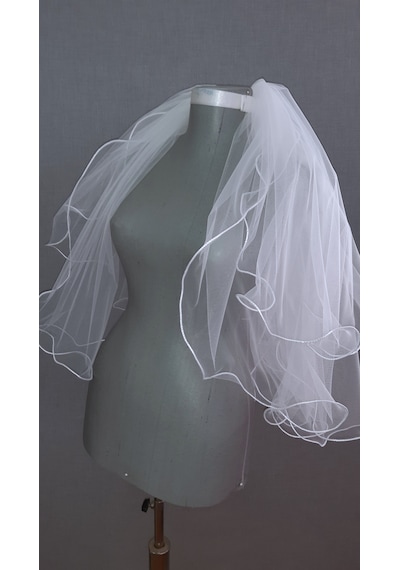 Suzanna Moda 60x50 Çift Kat Kabarık Dalgalı Bukleli Şeritli Taraklı Hayal Tül Duvak Beyaz