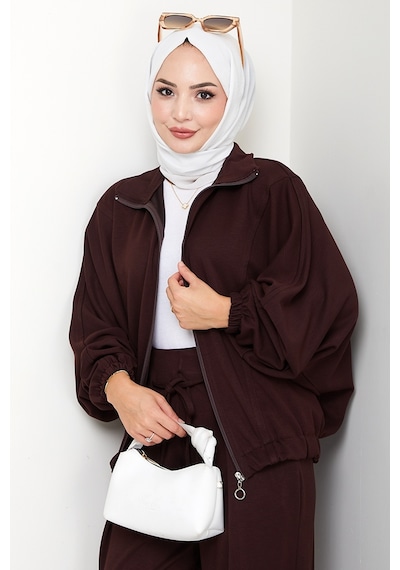 Bestenur Fermuarlı Oversize Takım 1595 - Acı Kahve Acı Kahverengi