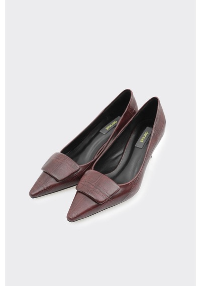Derinet Kısa Topuklu Kadın Stiletto Bordo Bordo