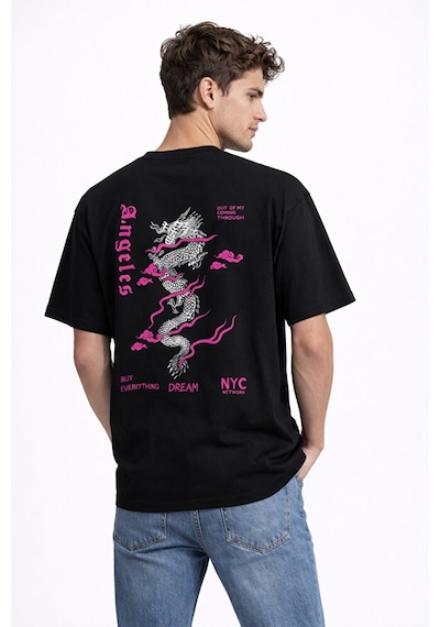 Sevgili Kombini Dragon Baskılı Çift Tişört Oversize Unisex Street Siyah