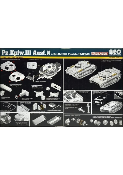 Dragon 6956 1/35 Ölçek, Pz.kpfw.ııı Ausf.n 501. Alay Tunus 1942/43 Tankı Plastik Model Kiti-51098