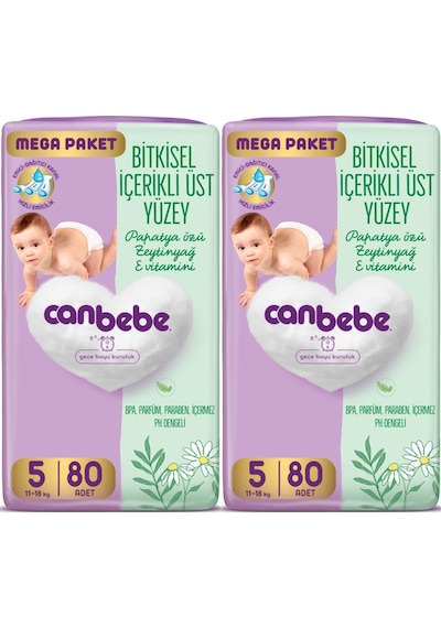 Canbebe Bebek Bezi Beden:5 11-18kg Junior 160 Adet Mega 5 Numara