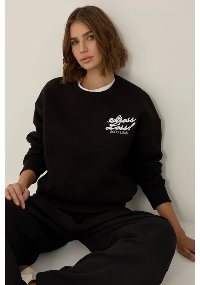 Hiccup Comfort Fit Sloganlı Sweatshirt Siyah