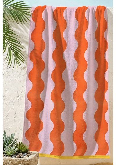 Dalgalı Çizgili Modern Plaj Havlusu - Turuncu Pembe Minimalist Havuz Deniz Hızlı Kuruyan Plaj Örtüsü Yumuşak Mercan Dalgalı Çizgili Modern Plaj Havlusu - Turuncu Pembe Minimalist Havuz Deniz Hızlı Kuruyan Plaj Örtüsü Yumuşak Mercan