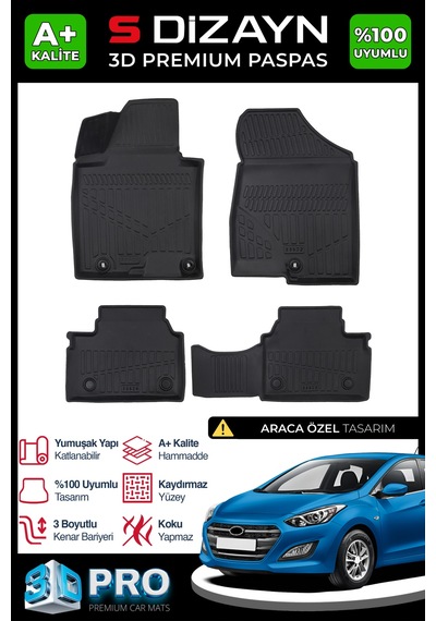S-dizayn Hyundai İ30 3d Pro Havuzlu Paspas 2012-2016 A+ Kalite