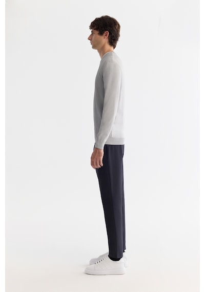 Avva Erkek Gri Bisiklet Yaka Jakarlı Rayon Tüylenmeyen Regular Fit Triko Kazak A42y5072