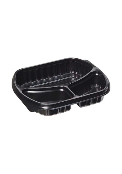 Şeffaf Kapaklı Sıcak Soğuk Isıya Dayanıklı Yemek Salata Kabı - 3 Bölmeli - 21x25 Cm. - 100 Adet