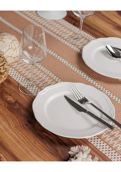 Zethome Runner Pamuk Dantel Püsküllü Bej Runner ,sunum Örtüsü Dantel Bej 35x155 Cm