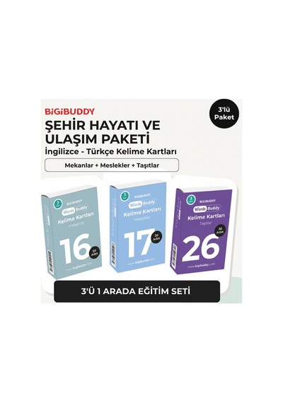 Bigibuddy WordsBuddy Türkçe İngilizce Kelime Kartları Şehir Hayatı ve Ulaşım 90 Kart 3’lü Set (BigiOne Cihaz Hariç)