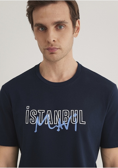 Mavi - İstanbul Baskılı Lacivert Tişört 067114-34319-Lacivert