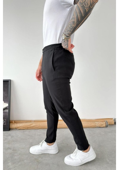 Siyah Tensel Kumaş Regular Fit Pantolon