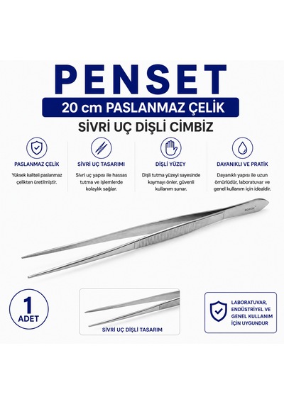 Penset 20 Cm Paslanmaz Çelik - Sivri Uç Dişli Cımbız 10 Adet