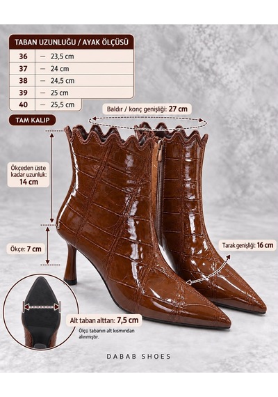 Dabab Shoes Carmen Kadın Taba Kroko Rugan Sivri Burun Fermuarlı Sıcak Astarlı 7 Cm İnce Topuklu Bot Bootie Dabab Shoes Carmen Kadın Taba Kroko Rugan Sivri Burun Fermuarlı Sıcak Astarlı 7 Cm İnce Topuklu Bot Bootie