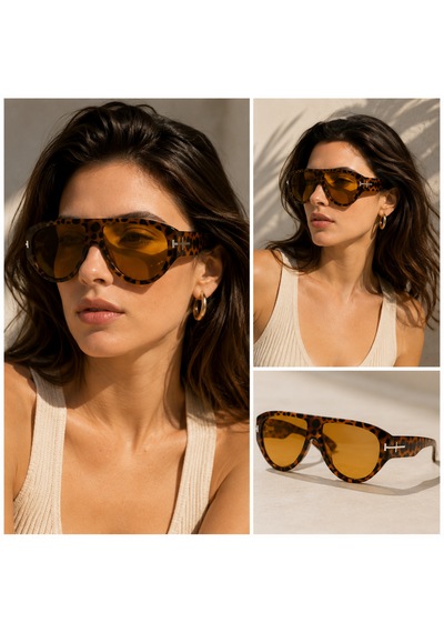 Retro Turuncu Lens Leopar Desen Gözlük Leopar - Siyah