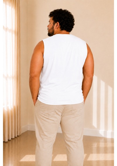 Sngl Tekstil Erkek Büyük Beden Oversize Sıfır Kollu T-shirt 3xl 4xl 5xl 6xl 7xl 8xl 9xl Beyaz