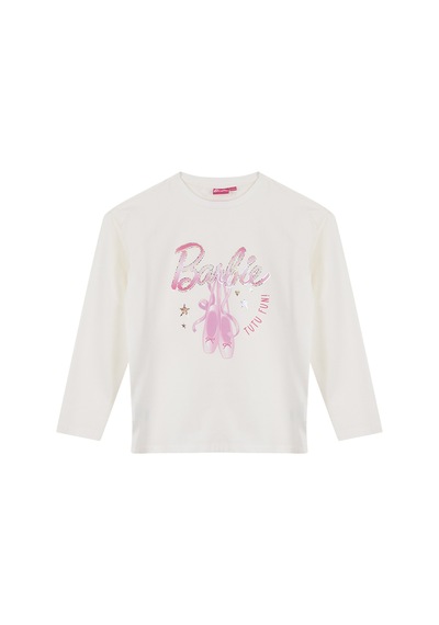 Barbie Ekru Kız Çocuk Bisiklet Yaka Baskılı T-shirt Brb6wg-tst6644