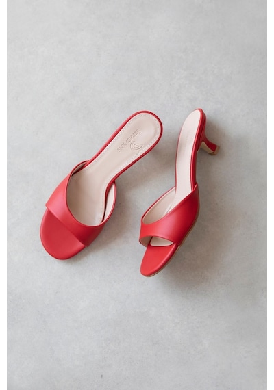 Wolk Shoes Denis Kadın Topuklu Kırışık Deri Sandalet Kırmızı