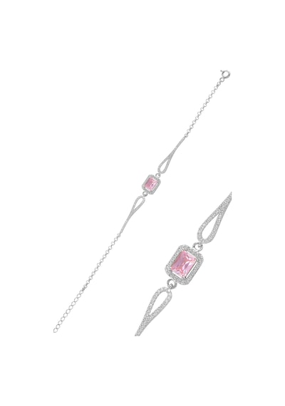 Gümüş Rodyumlu Pırlanta Modeli Pembe Zirkon Taşlı Baget Bilekl
