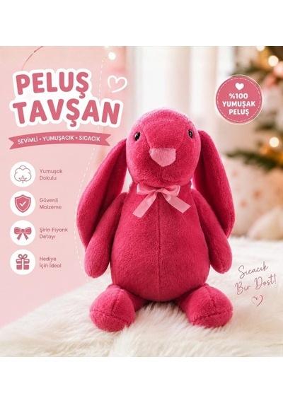 Uyku Arkadaşım Uzun Kulak Bunny Peluş Tavşan 65 Cm Fuşya Genel
