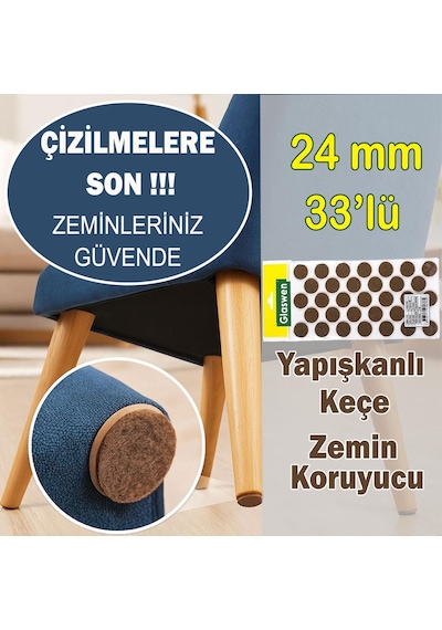 Yapışkanlı Yuvarlak Keçe Masa Sandalye Parke Zemin Ayak Koruyucu Kaydırmaz Keçesi 24 Mm 33'lü Paket Kahverengi