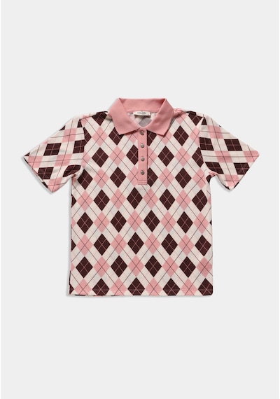 Colin's Colins Slim Fit Polo Yaka Metraj Baskılı Kadın Pembe Kısa Kol Tişört Cl1080866 Q1.v1 Pın