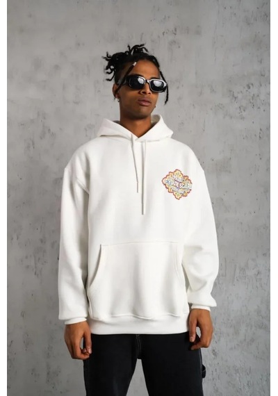 Etiler Collection Erkek Kilim Desen Kapüşonlu Sweat- Beyaz